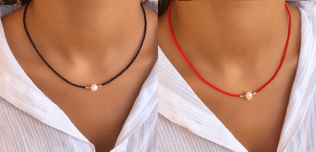 Close-up van een schitterende zoetwaterparelketting, hoogwaardig dames sieraad.