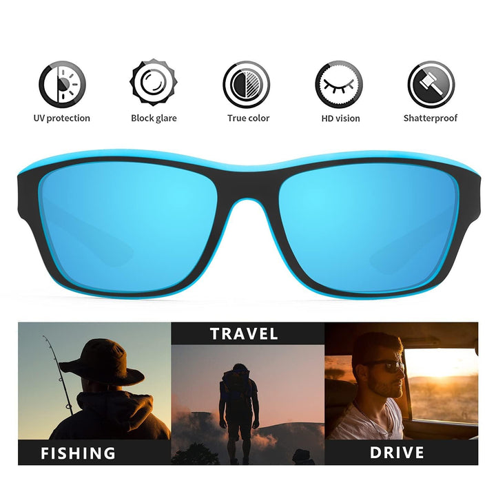 Zwarte unisex zonnebril voor sport, met gepolariseerde lenzen en UV-bescherming tijdens hardlopen.