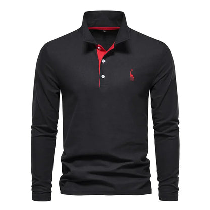 "Polo met lange mouwen voor heren, elegant borduursel, klassieke kraag, veelzijdig en comfortabel in marineblauw."