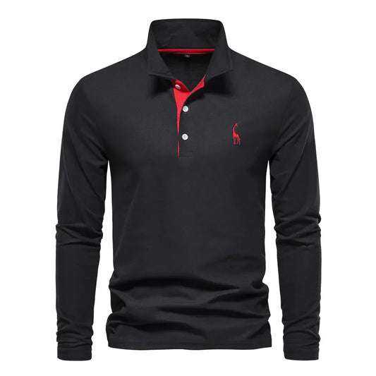 "Polo met lange mouwen voor heren, elegant borduursel, klassieke kraag, veelzijdig en comfortabel in marineblauw."