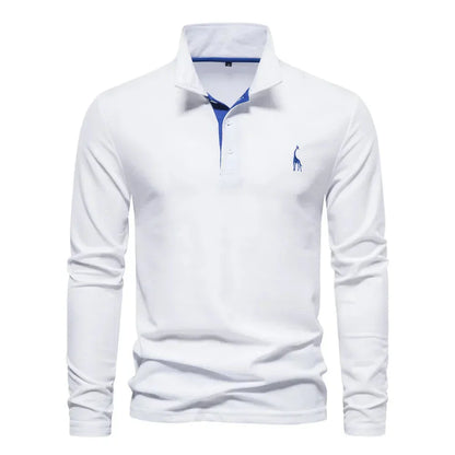 "Polo met lange mouwen voor heren, elegant borduursel, klassieke kraag, veelzijdig en comfortabel in marineblauw."