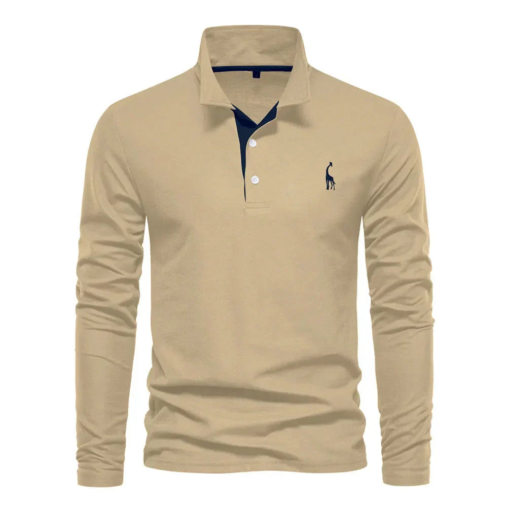 "Polo met lange mouwen voor heren, elegant borduursel, klassieke kraag, veelzijdig en comfortabel in marineblauw."