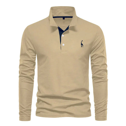 "Polo met lange mouwen voor heren, elegant borduursel, klassieke kraag, veelzijdig en comfortabel in marineblauw."