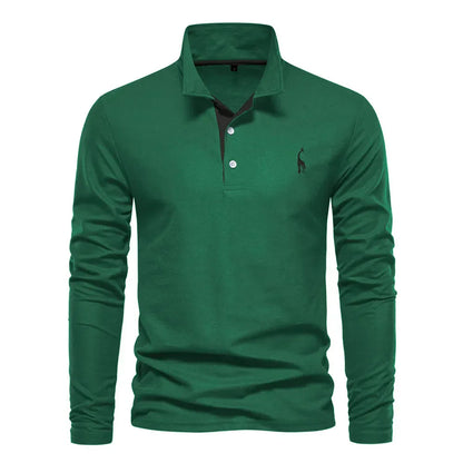 "Polo met lange mouwen voor heren, elegant borduursel, klassieke kraag, veelzijdig en comfortabel in marineblauw."