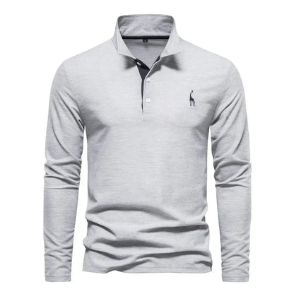 "Polo met lange mouwen voor heren, elegant borduursel, klassieke kraag, veelzijdig en comfortabel in marineblauw."