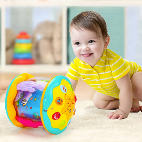Zintuiglijke Lichtspel-trommel voor baby's en peuters. Stimuleert ontwikkeling met lichtprojecties en muziek in de kinderkamer.