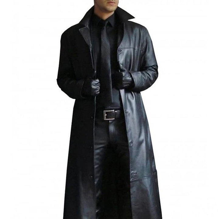 Stijlvolle lange leren heren winterjas 'Vittorio', ideaal voor herfst/winter. Warm en elegant.