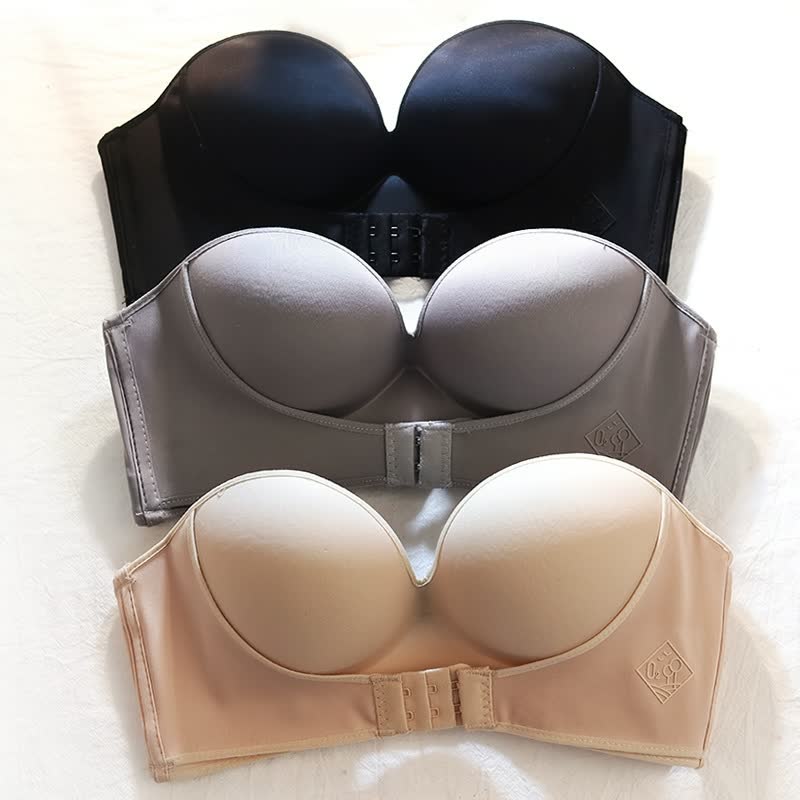 Zwarte FloatyBra™ strapless push-up bh voor dames, perfecte ondersteuning en decolleté onder elke outfit.