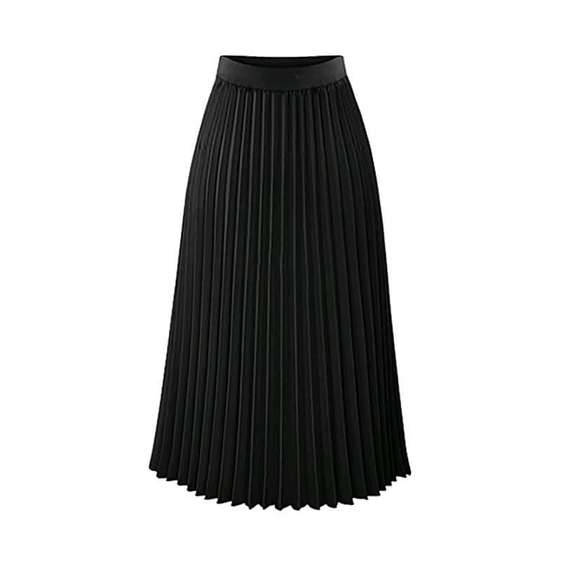 Model draagt elegante dames plooi rok met hoge taille, voor een modieuze uitstraling.