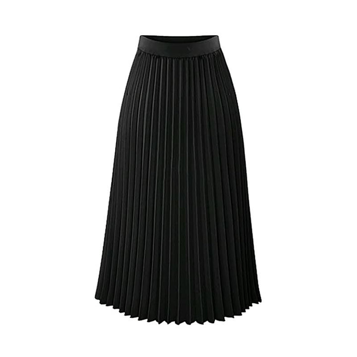 Model draagt elegante dames plooi rok met hoge taille, voor een modieuze uitstraling.