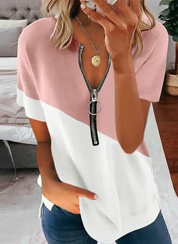 Losvallend casual dames shirt met V-hals voor de zomer. Comfortabele kleding, perfect voor een relaxte stijl.