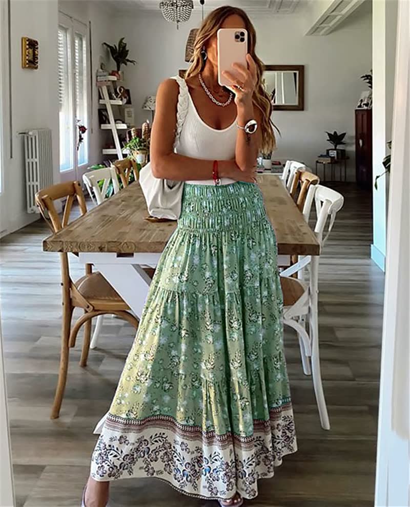 Trendy zomerse dames maxirok met unieke bloemenprint, comfortabel en stijlvol.