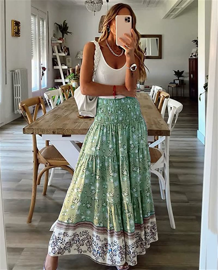 Trendy zomerse dames maxirok met unieke bloemenprint, comfortabel en stijlvol.