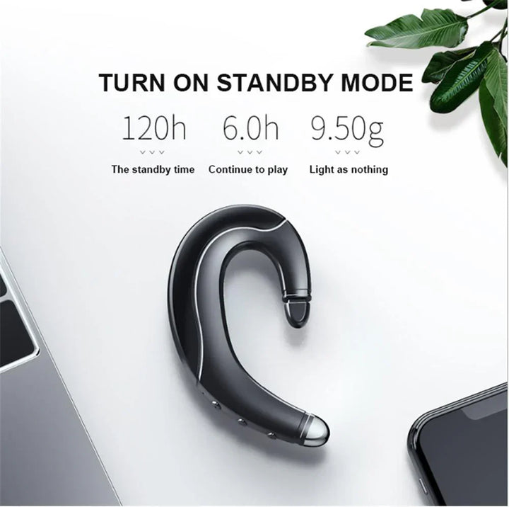 Open-ear design van de AeroVibe bone conduction hoofdtelefoon garandeert veiligheid en bewustzijn van omgeving.
