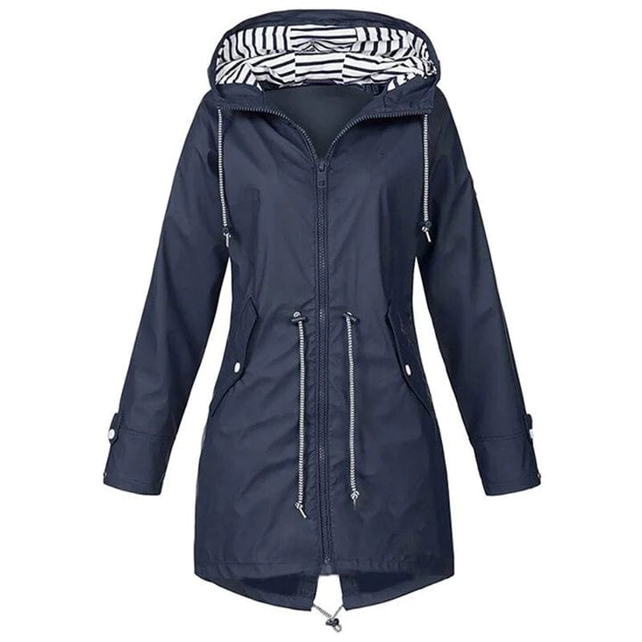 Stijlvolle waterdichte Genzina regenjas voor dames; combineert mode met optimale bescherming.