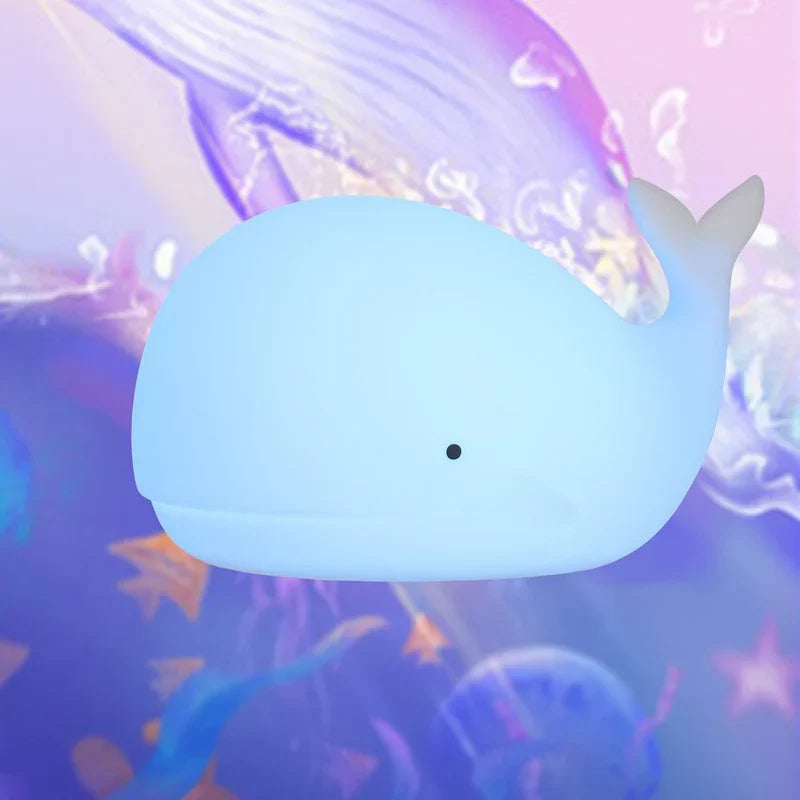 Schattig siliconen walvis nachtlampje GlowWhale met kleurverandering, perfecte sfeerverlichting babykamer kindercadeau.
