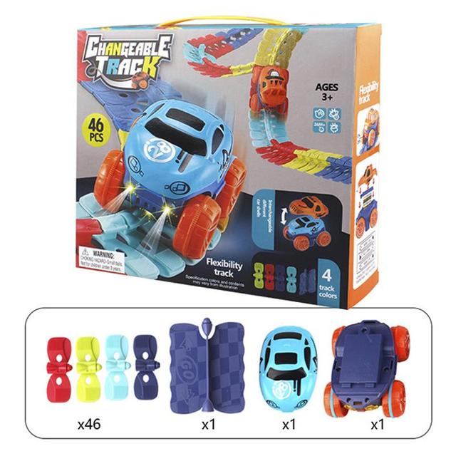 Complete magnetische autospeelbaan set met flexibele rails en gloeiende effecten.