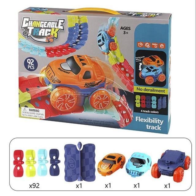Auto's racen over flexibele, gloeiende magnetische autospeelbaan; veelzijdig speelgoed.