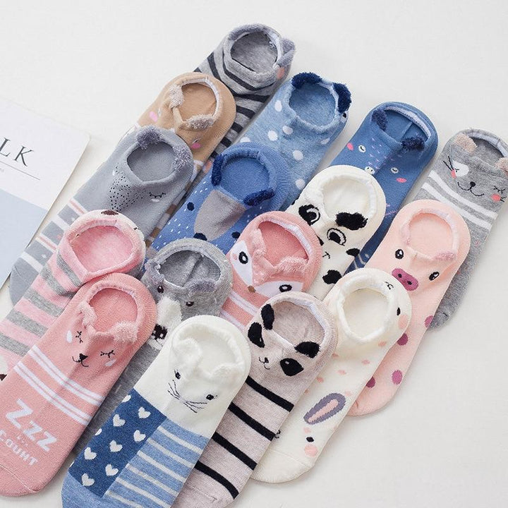 Dames sneakersokken met schattig kattengezicht en oortjes, comfortabel en modieus.