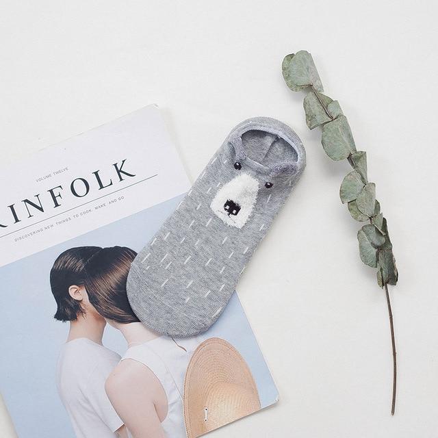 Unieke dames sneakersokken met dierengezicht en opstaande oortjes, maat 35-40.