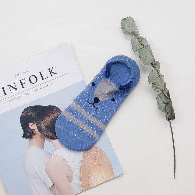 Betaalbare dames sneakersokken met dieren & oortjes, pak 2+2 GRATIS aanbieding.