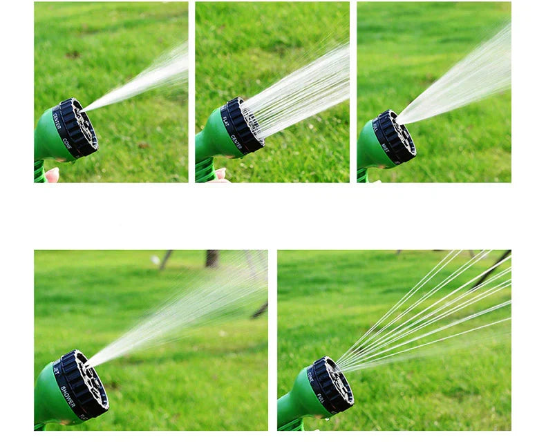 Gebruiksvriendelijke sproeikop van de FlexaFlow tuinslang, perfect voor water geven van planten en bloemen.