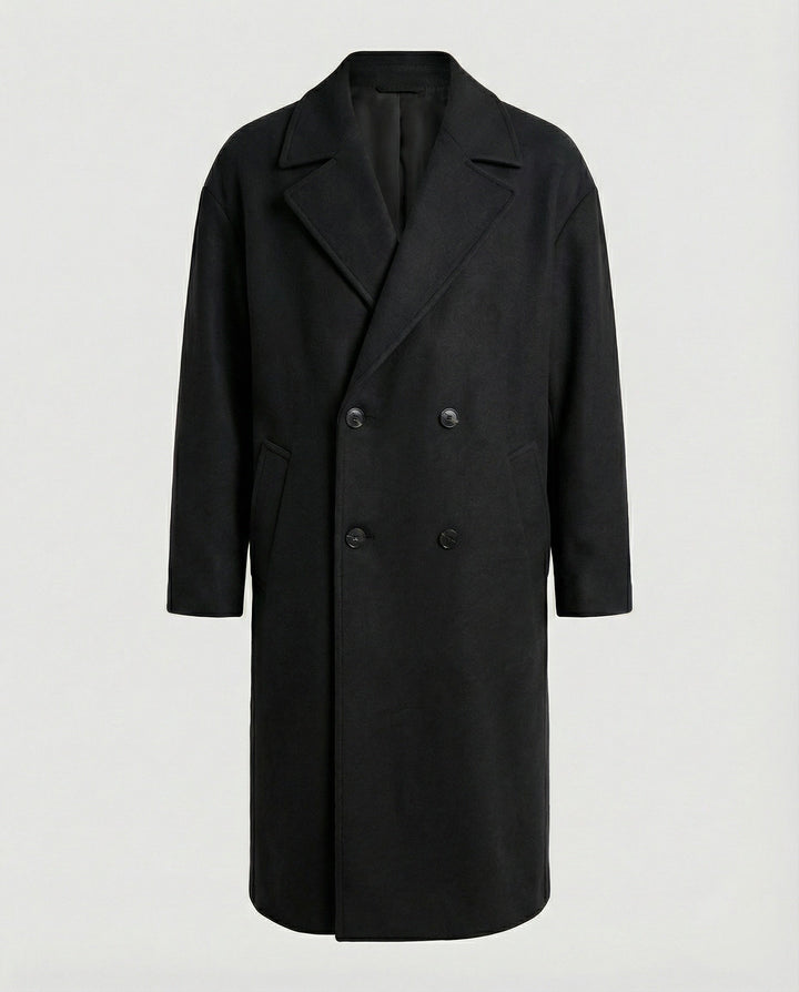 Zakelijke lange heren winterjas, combineert functionaliteit met elegante herenmode. Warm en chic.