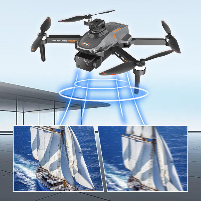 "Professionele drone met dual HD-camera's, opvouwbaar ontwerp, 5G GPS, obstakelvermijding en krachtige motoren."
