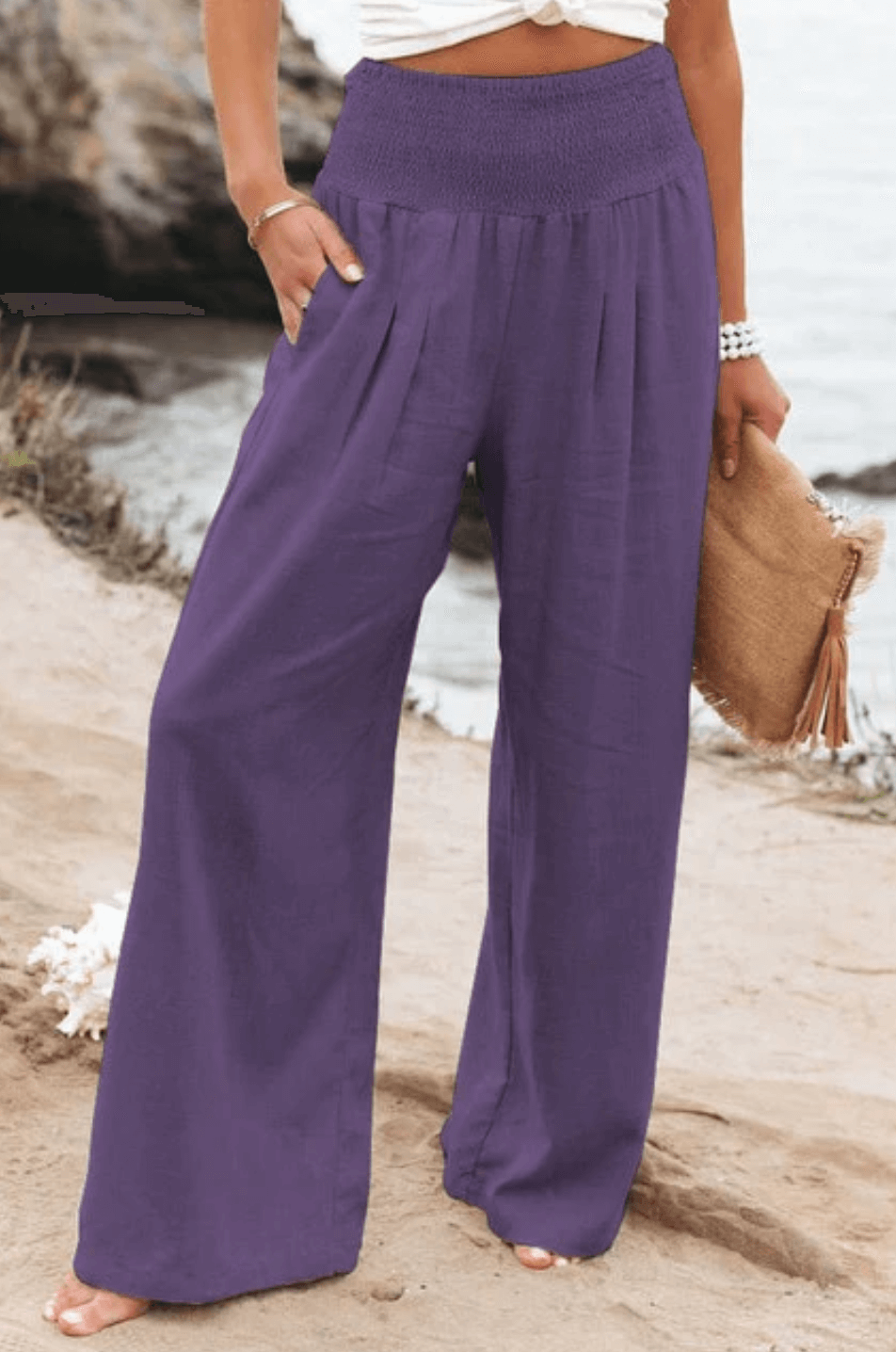 Fashion dames palazzo broek, comfortabel en elegant, met wijde pijpen voor een flowy look.