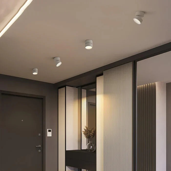 Zwarte verstelbare LED plafondlamp, een design opbouwlamp voor sfeerlicht in de keuken of gang.