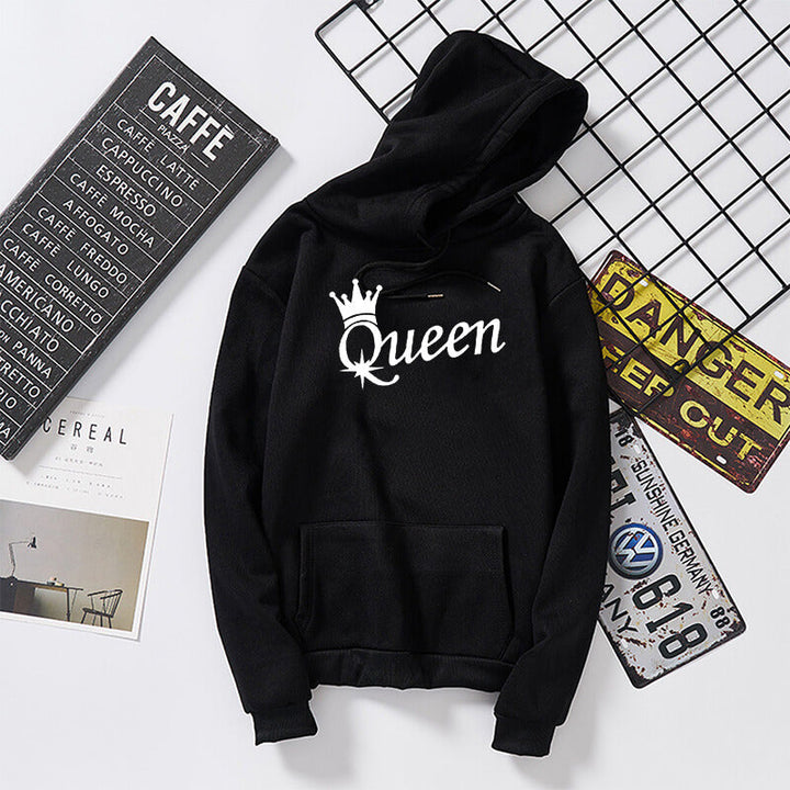 Comfortabele unisex hoodie met 'King' opdruk, ideaal voor bijpassende koppel outfits.