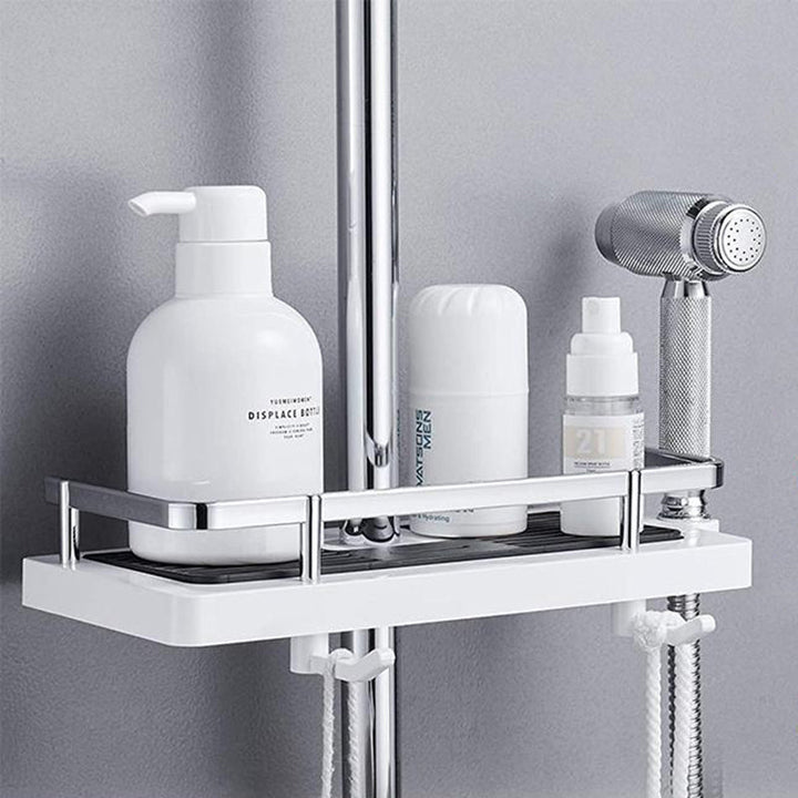 Praktisch aluminium douche wandrek in de doucheruimte; roestvrij en borenvrij voor optimaal gemak.