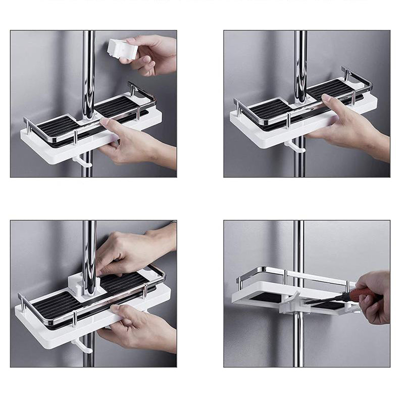 Efficiënte badkamer organizer: een stijlvol, roestvrij aluminium doucherek voor al je accessoires.