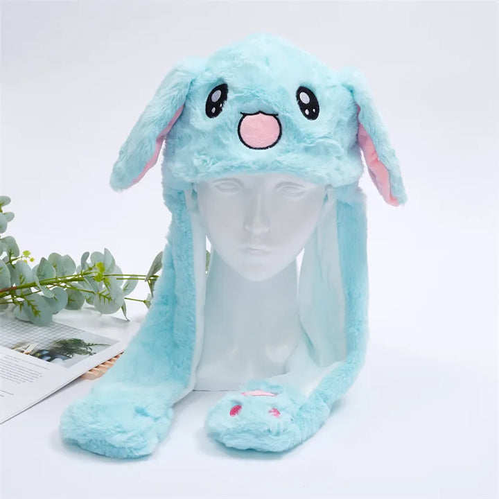 Unisex pluche konijnenmuts met bewegende oren, perfect voor kinderen en volwassenen.