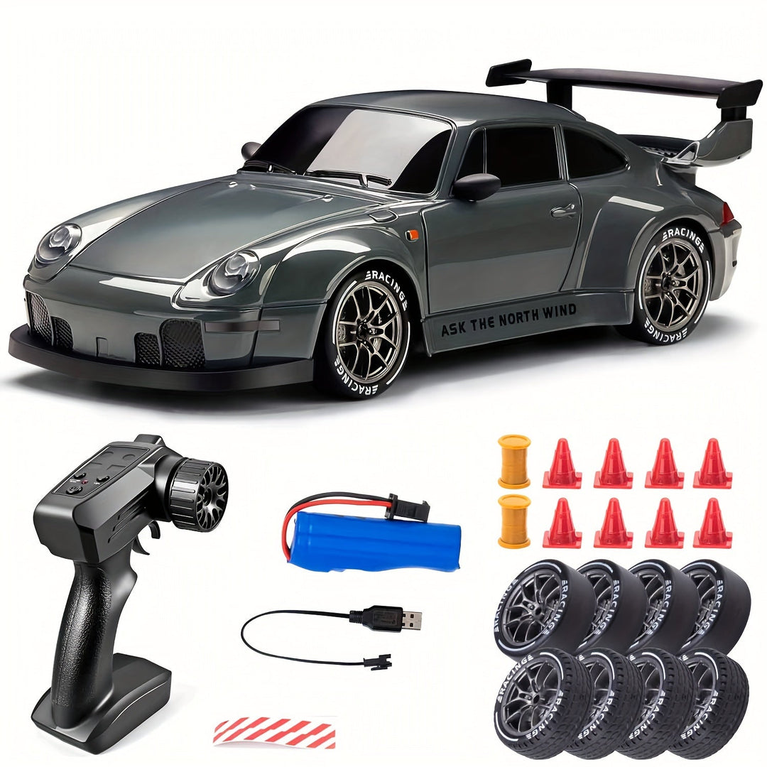 Kinderspeelgoed: oplaadbare RC drift auto met afstandsbediening en LED wielen.