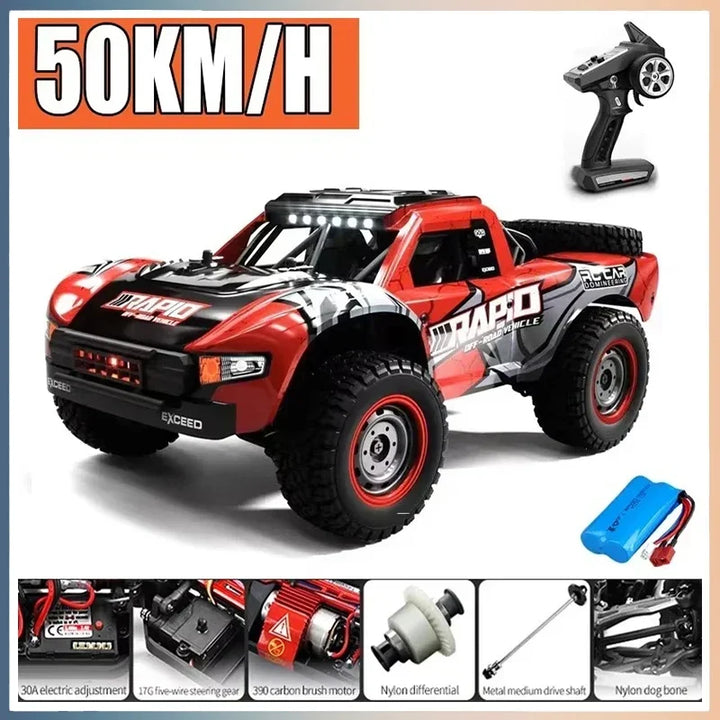 Borstelloze RC auto met afstandsbediening. Snel speelgoed monstertruck (70 km/u) voor off-road driftplezier.