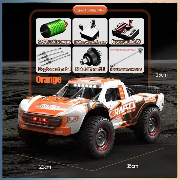 Krachtige borstelloze RC monstertruck met 70 km/u topsnelheid. Duurzaam 4WD off-road speelgoed voor actie.