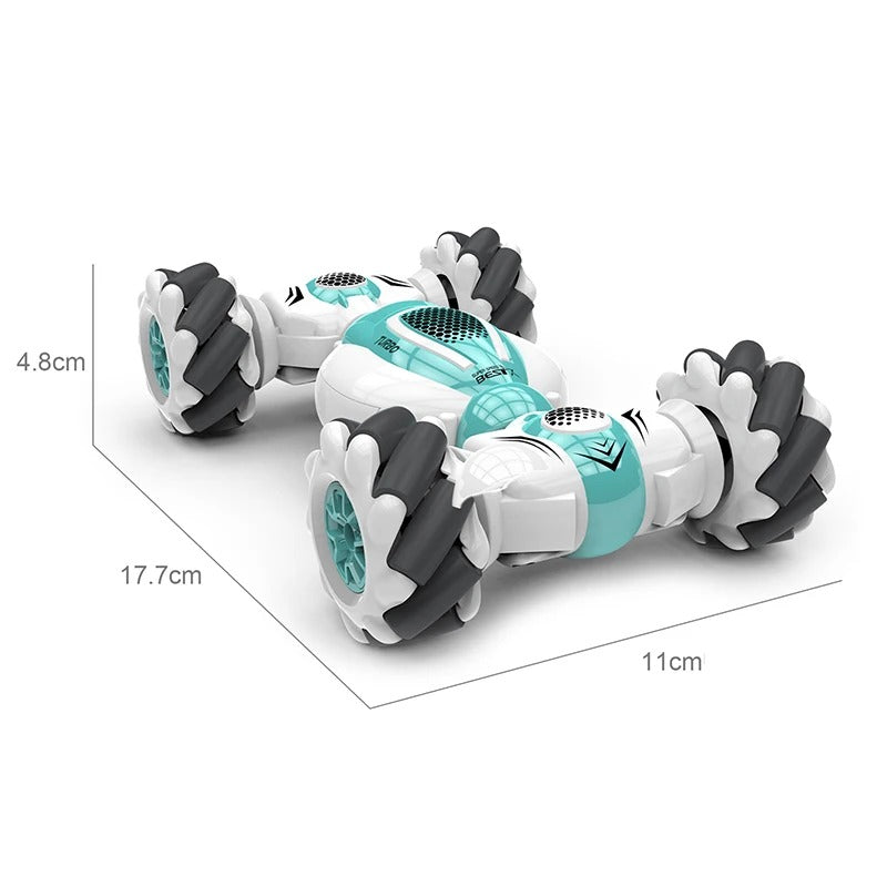 "RC Stunt Car, handbestuurde dubbelzijdige speelauto, kleurrijk ontwerp, geschikt voor avontuurlijke stunts op elk terrein."