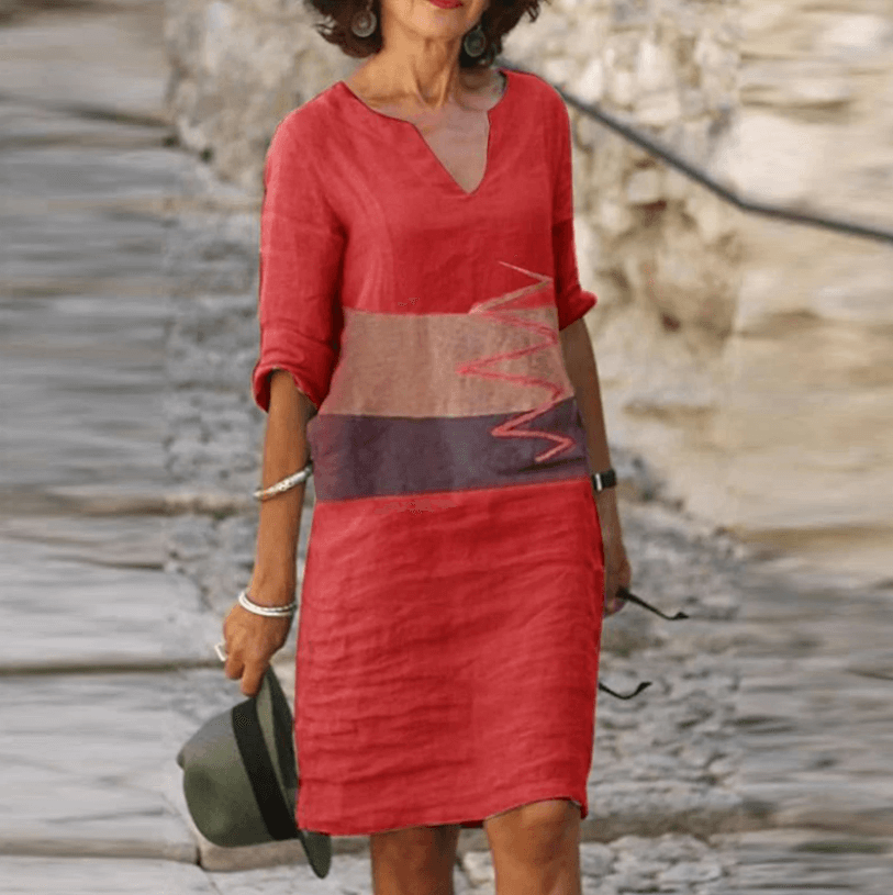 Dames elegante vintage jurk met driekwart mouw en bloemenprint, ideaal voor lente en zomer.