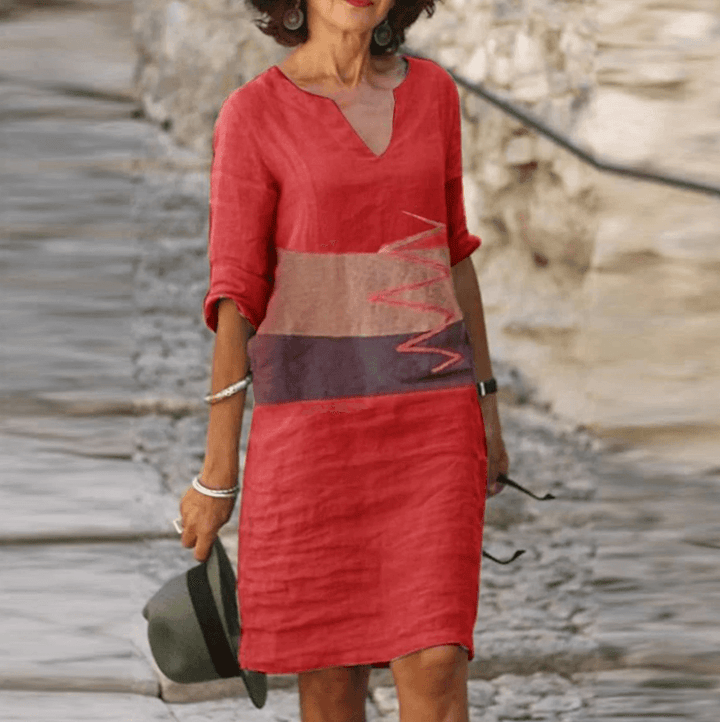 Dames elegante vintage jurk met driekwart mouw en bloemenprint, ideaal voor lente en zomer.