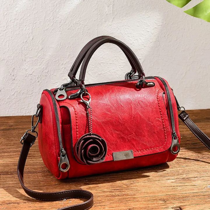 Wijn rode Boston handtas voor dames, elegante schoudertas van PU leer.