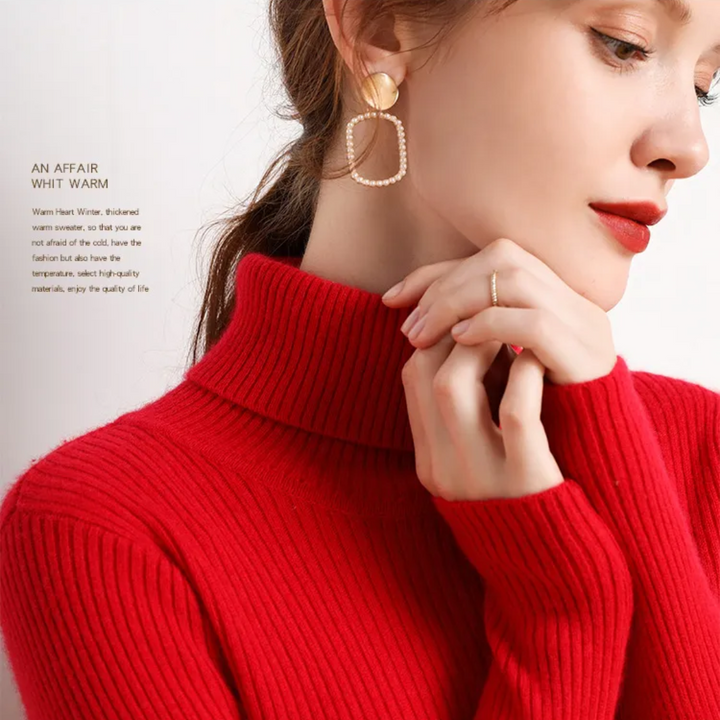 Stijlvolle effen dames trui, kasjmierlook, met hoge col, voor een verfijnde look.