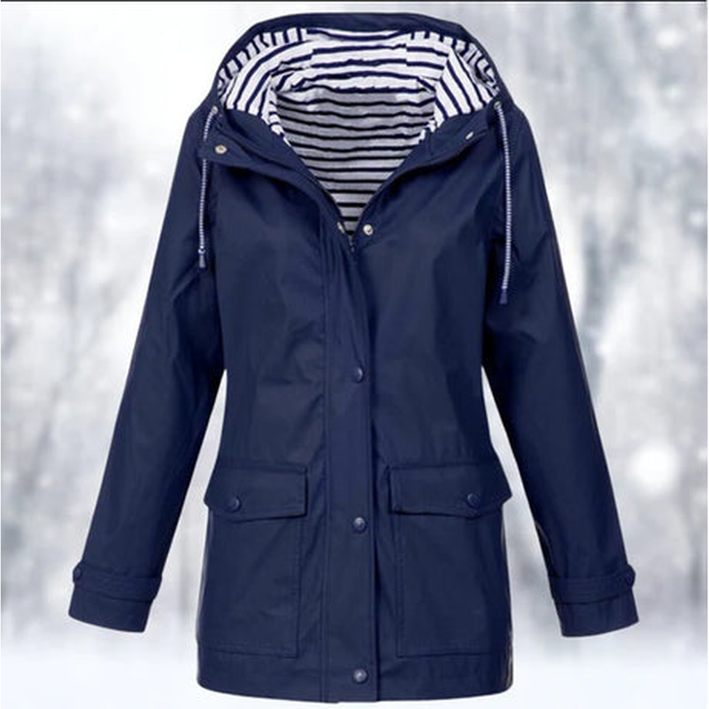 Elegante marineblauwe dames regenjas, S-5XL, voor alle seizoenen. Stijlvol en functioneel windjack.