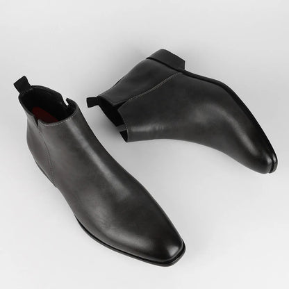 "Retro leren herenlaarzen met rits en vintage design, hoogwaardig bruin leer, comfortabele voering, antislipzool."