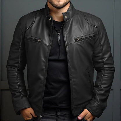 "Retro motorjack heren, tijdloos stoer met opstaande kraag, fleecevoering, kunstleer in kleuren zwart, bruin, groen, rood, bl