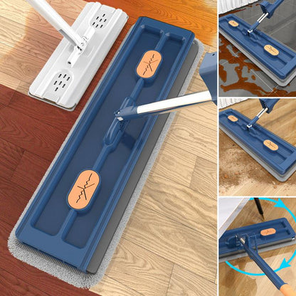 "Revolutionaire mop met 360° rotatie, geïntegreerde schraper en RVS steel voor efficiënte schoonmaak van houten en tegelvloer