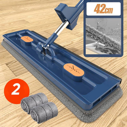 "Revolutionaire mop met 360° rotatie, geïntegreerde schraper en RVS steel voor efficiënte schoonmaak van houten en tegelvloer