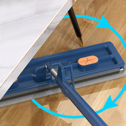 "Revolutionaire mop met 360° rotatie, geïntegreerde schraper en RVS steel voor efficiënte schoonmaak van houten en tegelvloer