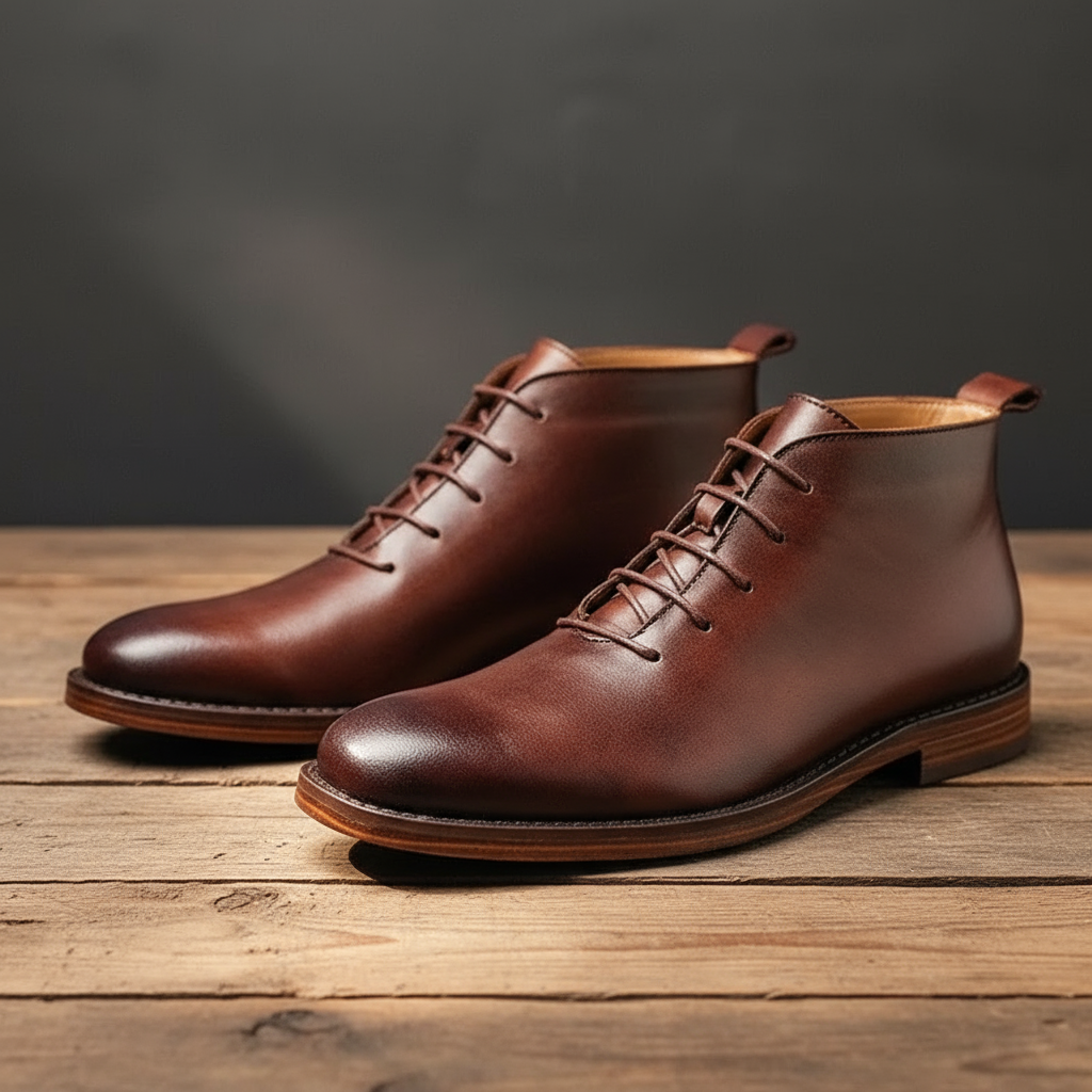 Klassieke bruine heren veterschoenen met nette afwerking, comfortabele enkellaarsjes voor een tijdloze stijl.