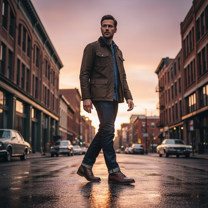 Zwarte heren chukka enkellaarsjes gecombineerd met jeans, stijlvolle en casual veterschoenen.